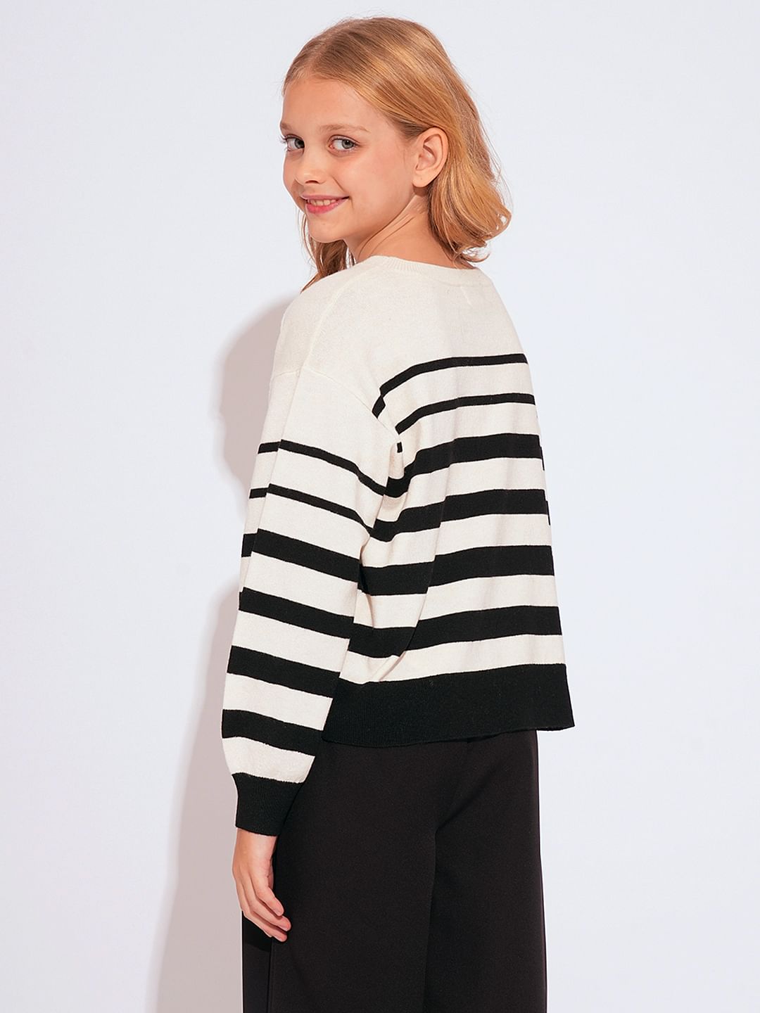 Girls Beige Striped Pullover