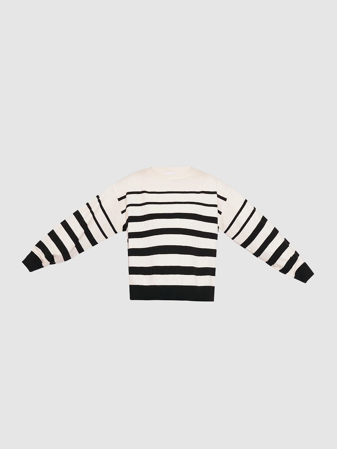 Girls Beige Striped Pullover