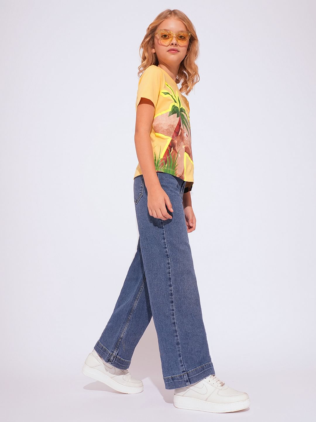 Girls Blue Wide Leg Jeans