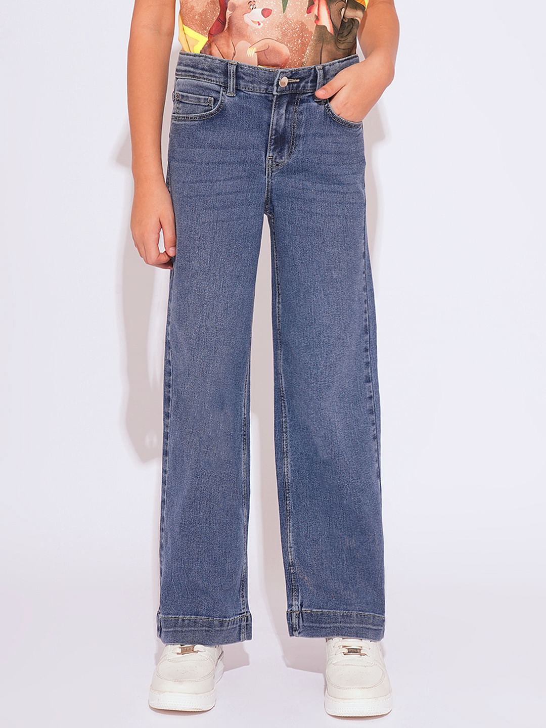 Girls Blue Wide Leg Jeans