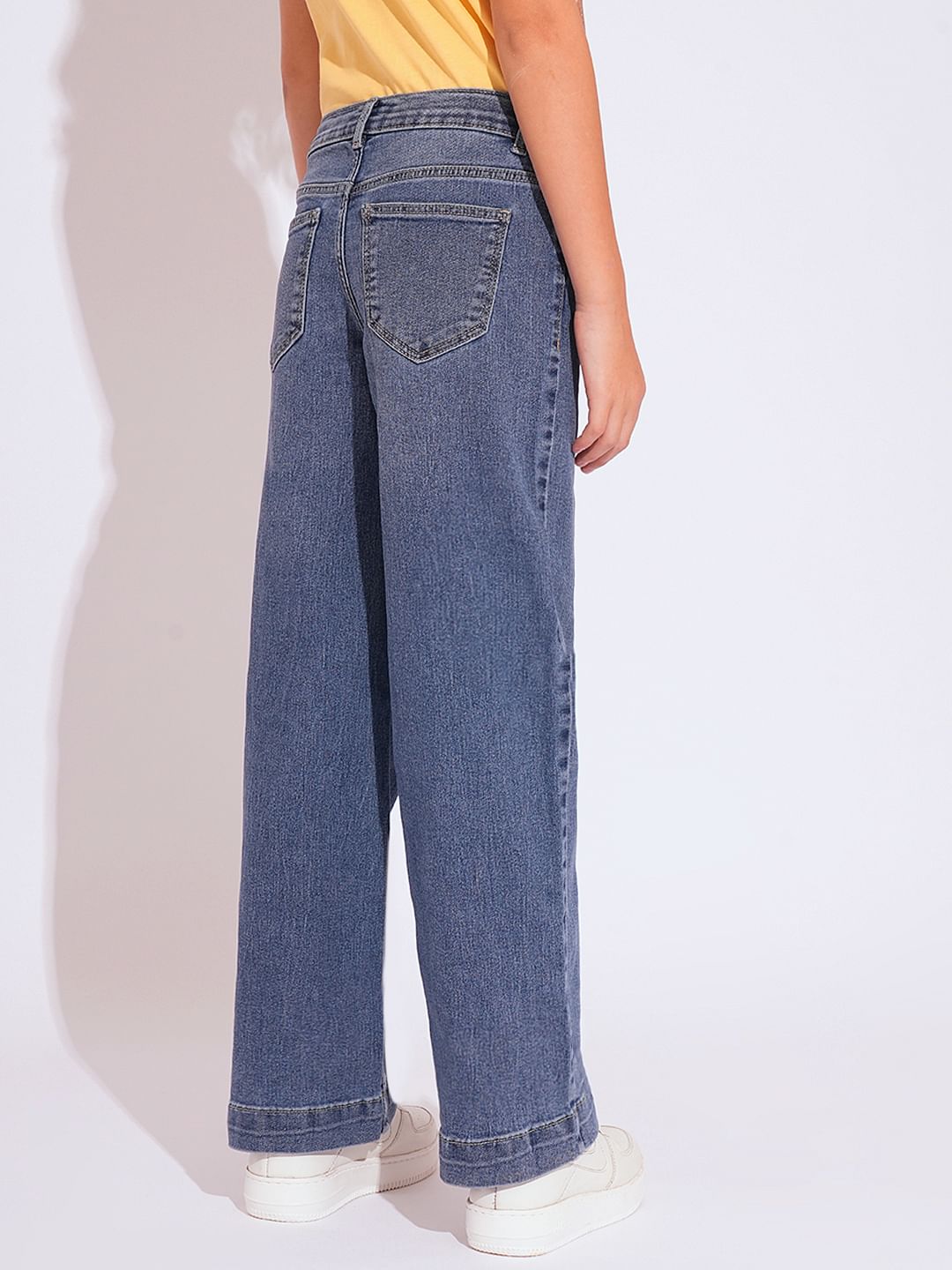 Girls Blue Wide Leg Jeans