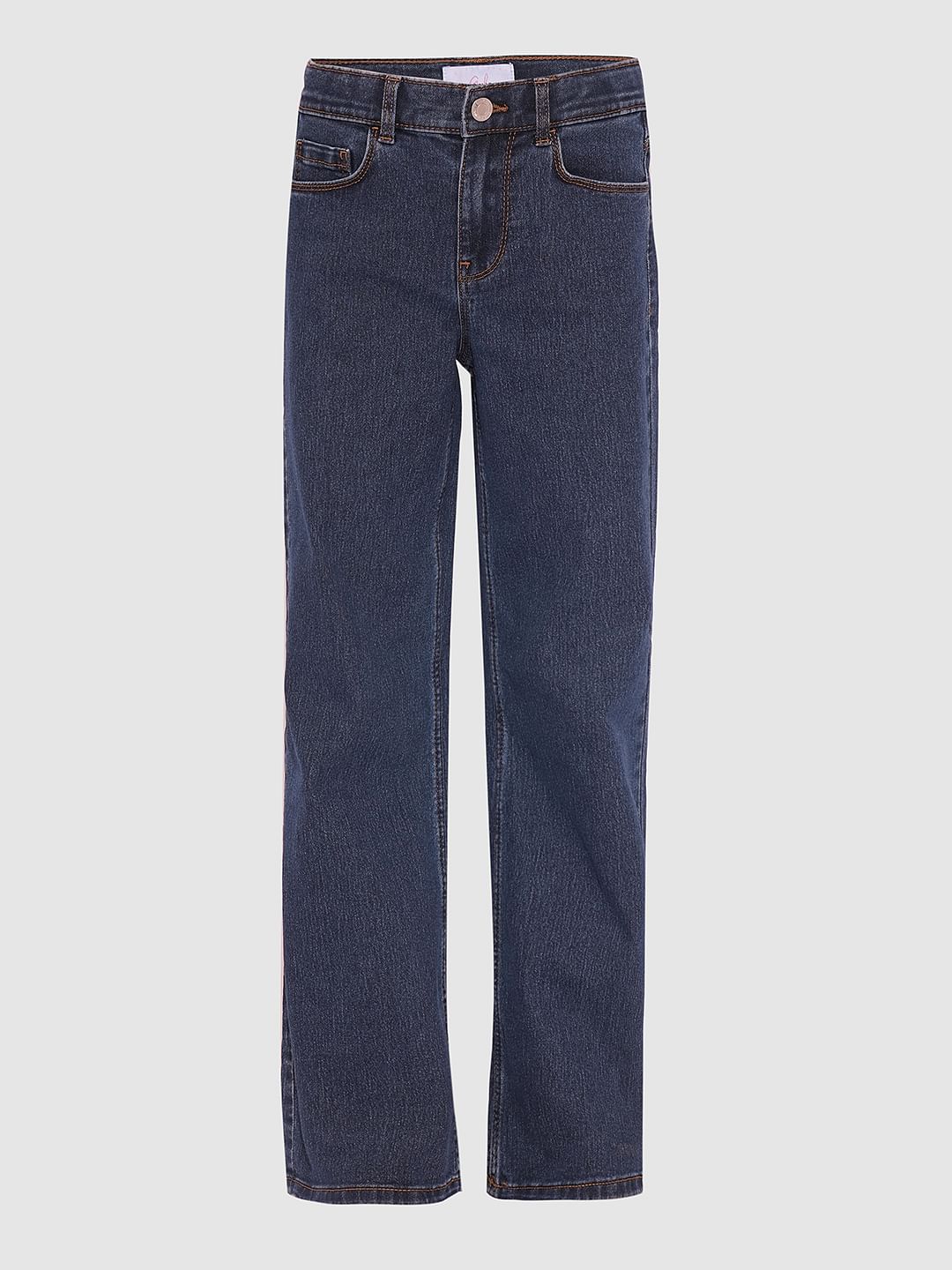 Girls Dark Blue High Rise Wide Leg Jeans