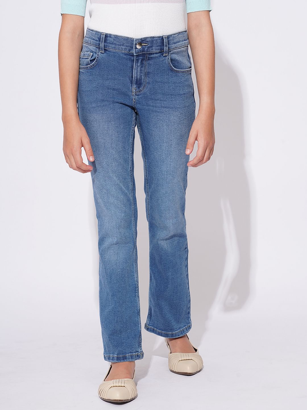 Girls Blue Bootcut Jeans