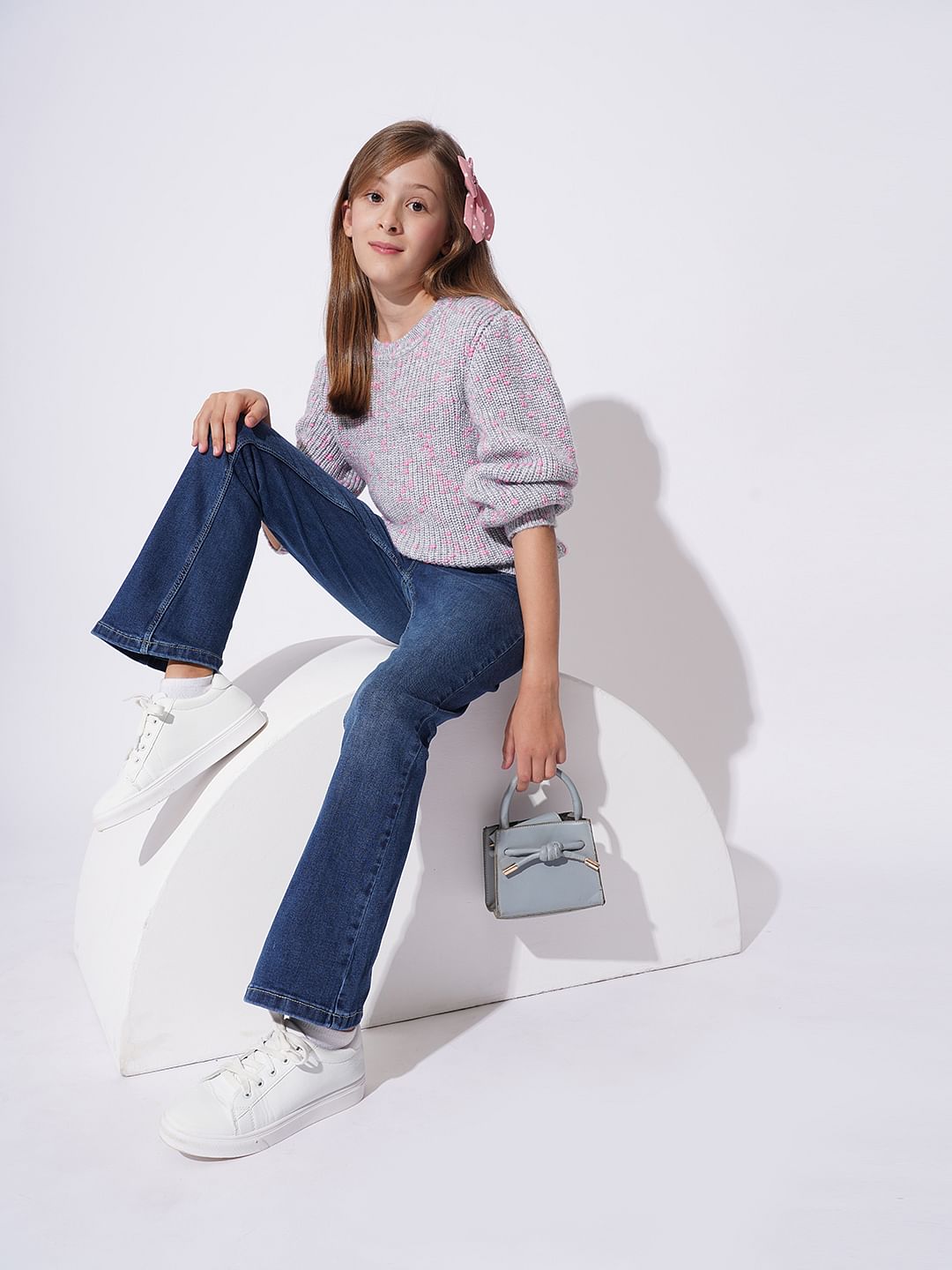 Girls Dark Blue Bootcut Jeans