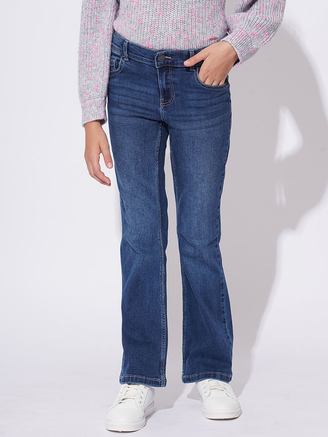 Girls Dark Blue Bootcut Jeans