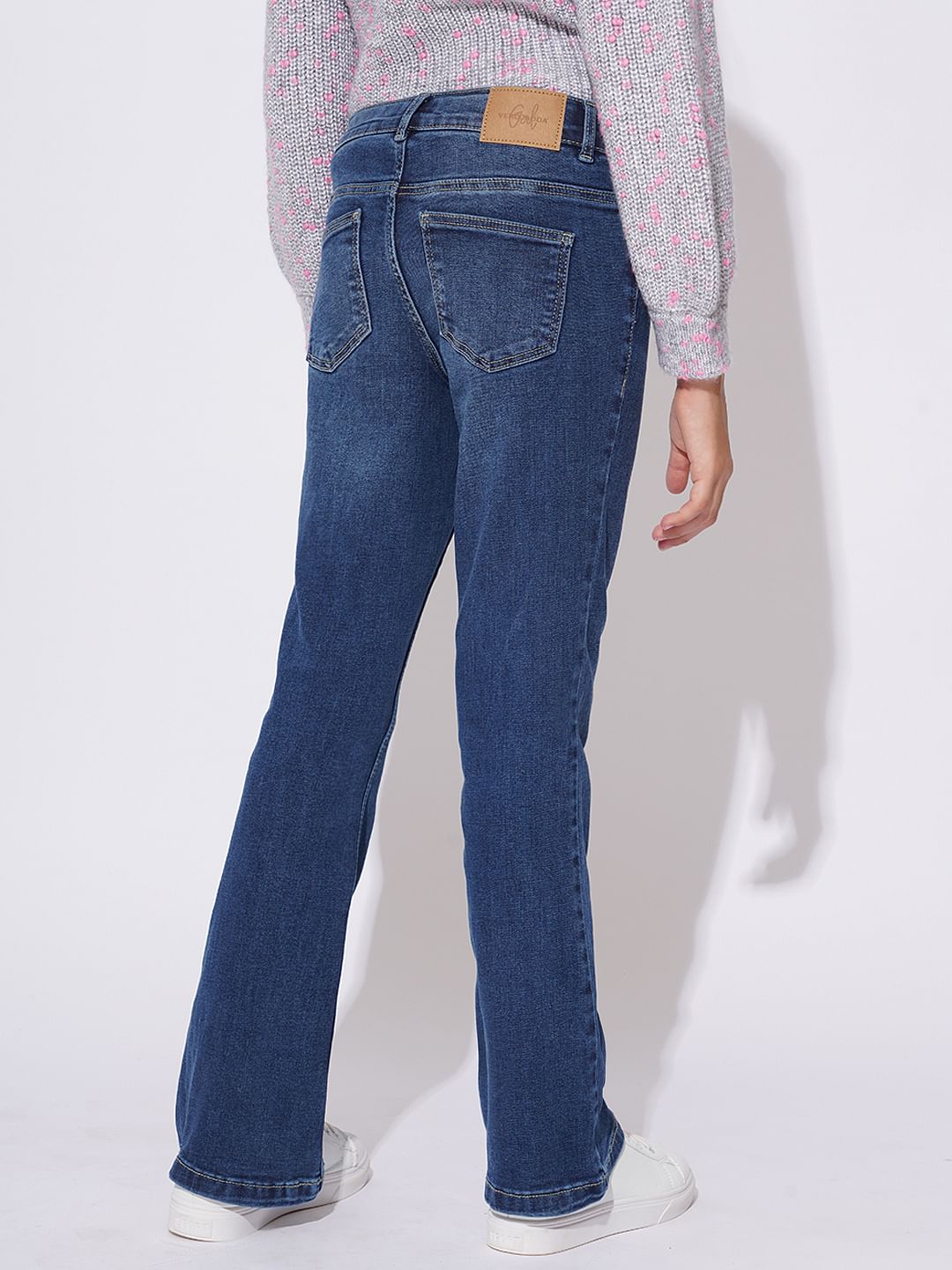 Girls Dark Blue Bootcut Jeans