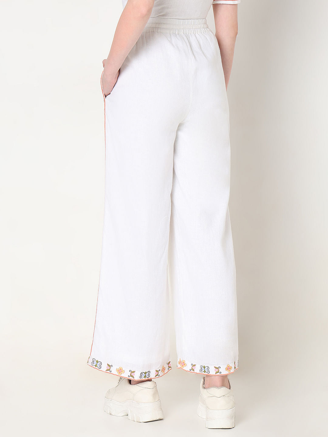 White High Rise Embroidered Co-Ord Set Pants