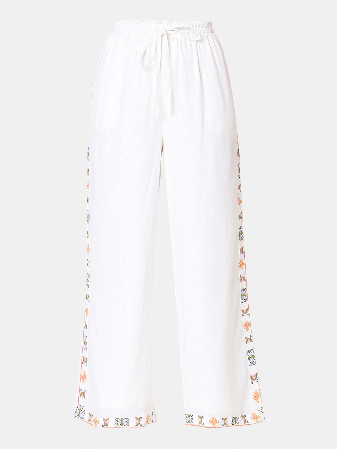 White High Rise Embroidered Co-Ord Set Pants