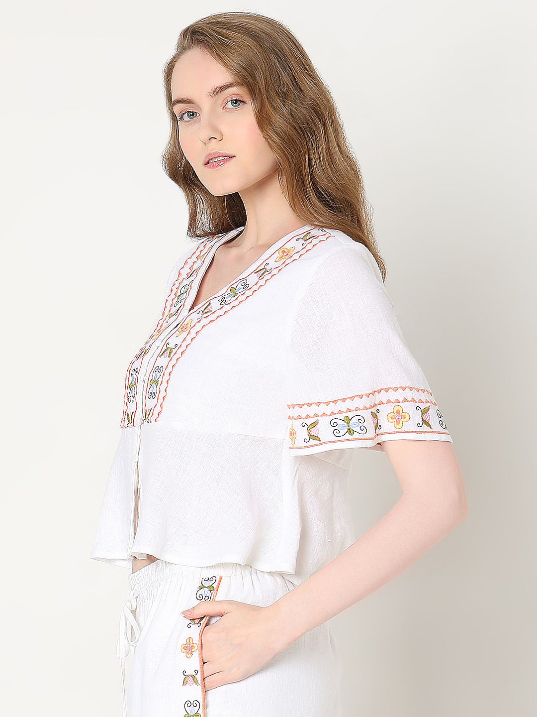 White Embroidered Co-Ord Set Top