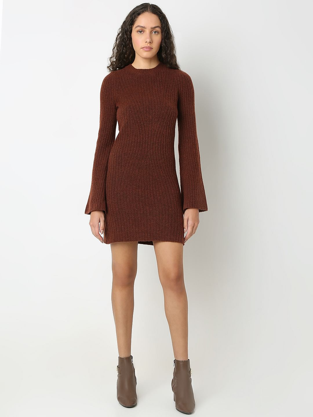 Brown Knitted Mini Dress