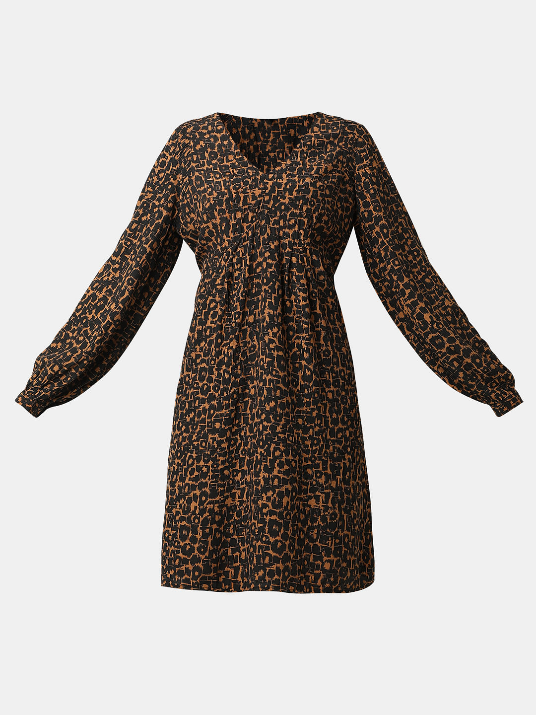 Brown Abstract Print Fit & Flare Dress