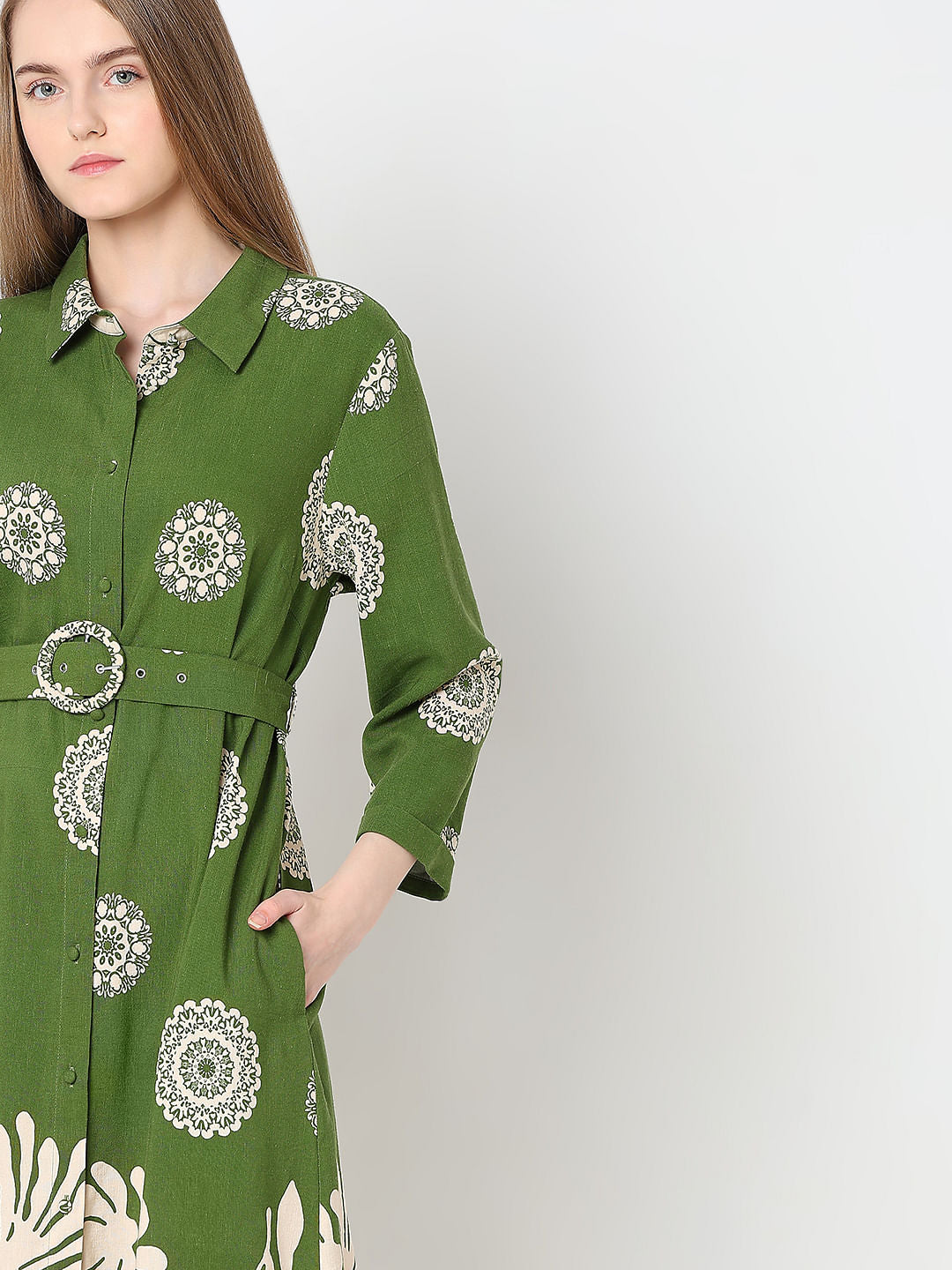 Green Printed Shirt Dress