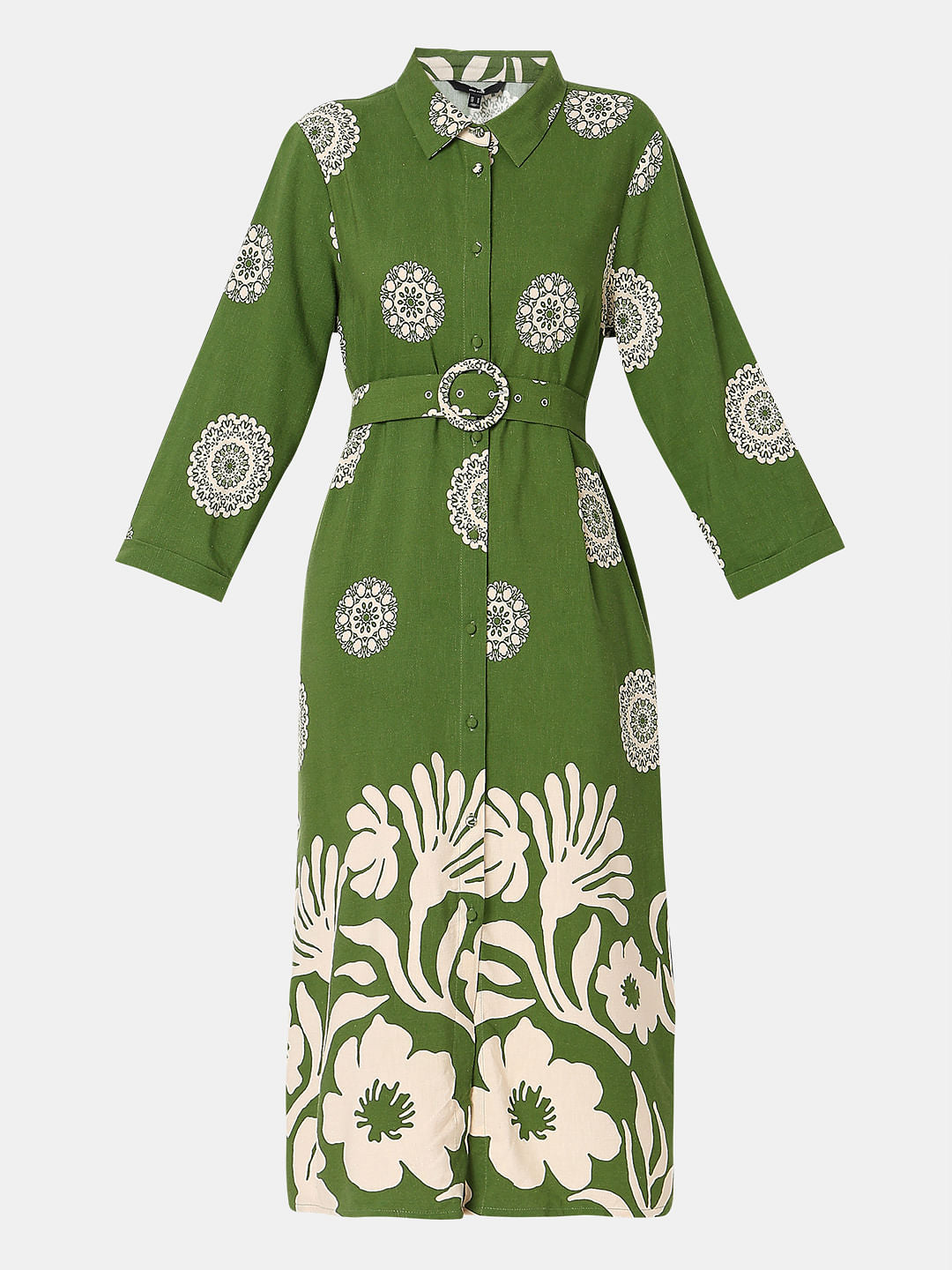 Green Printed Shirt Dress