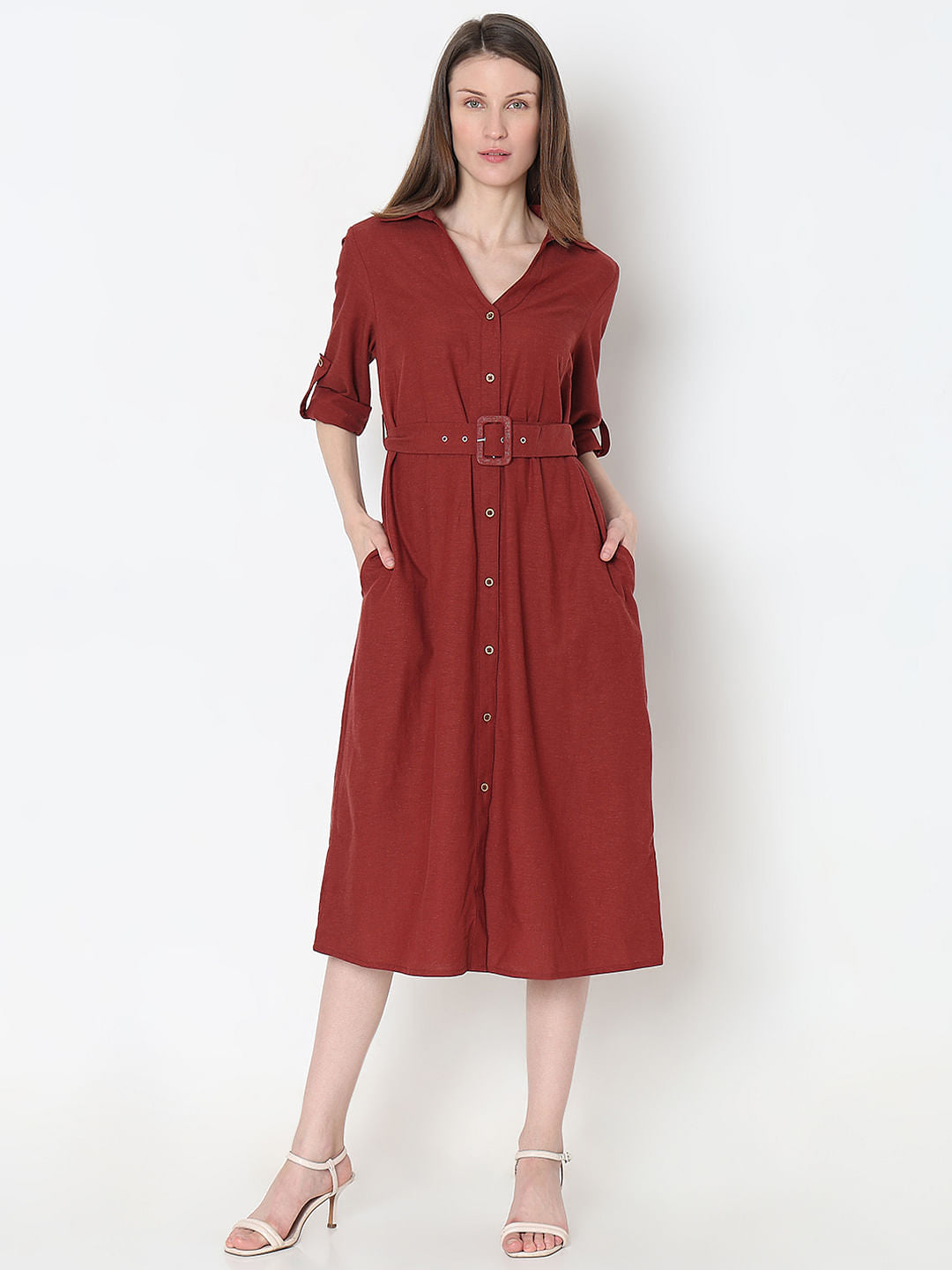 Dark Brown Midi Shirt Dress