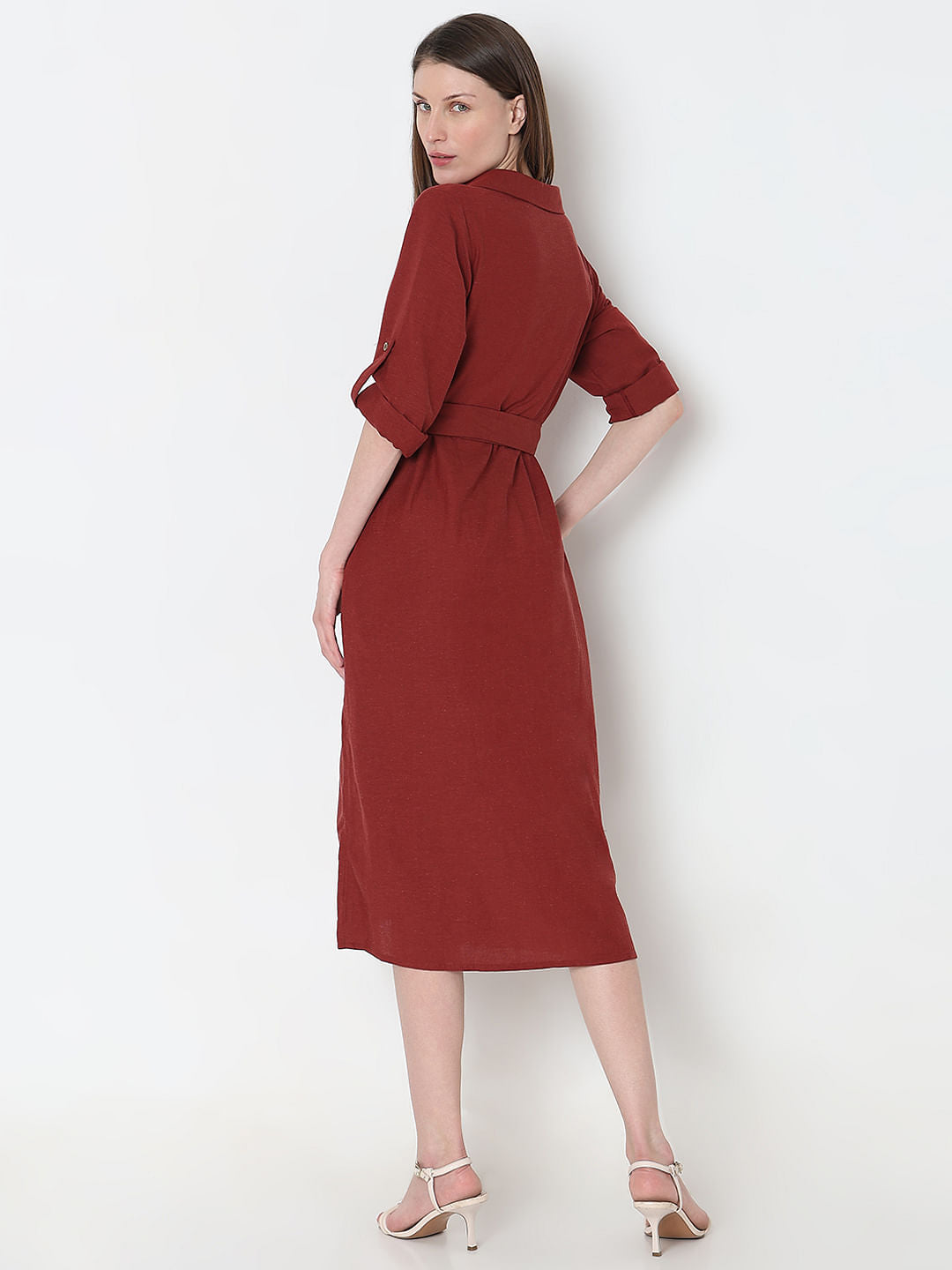 Dark Brown Midi Shirt Dress