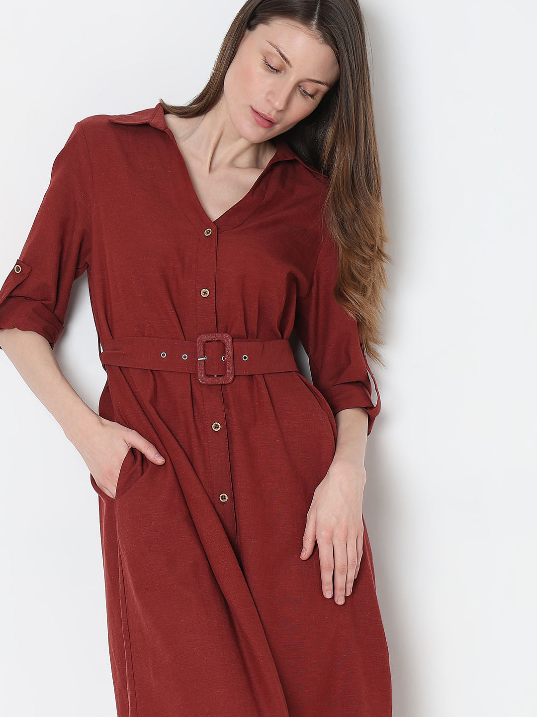 Dark Brown Midi Shirt Dress