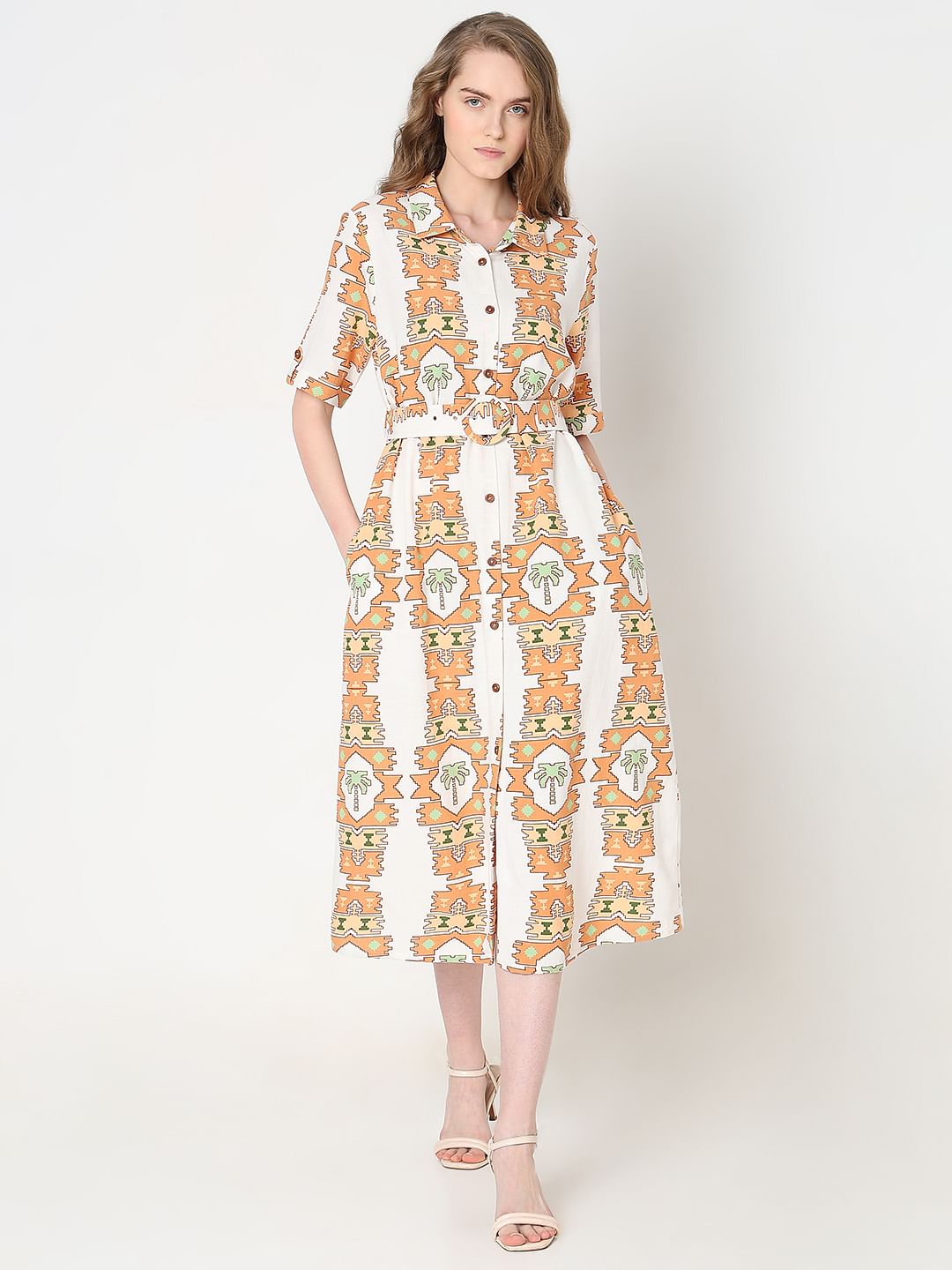 White Printed Shirt Dress