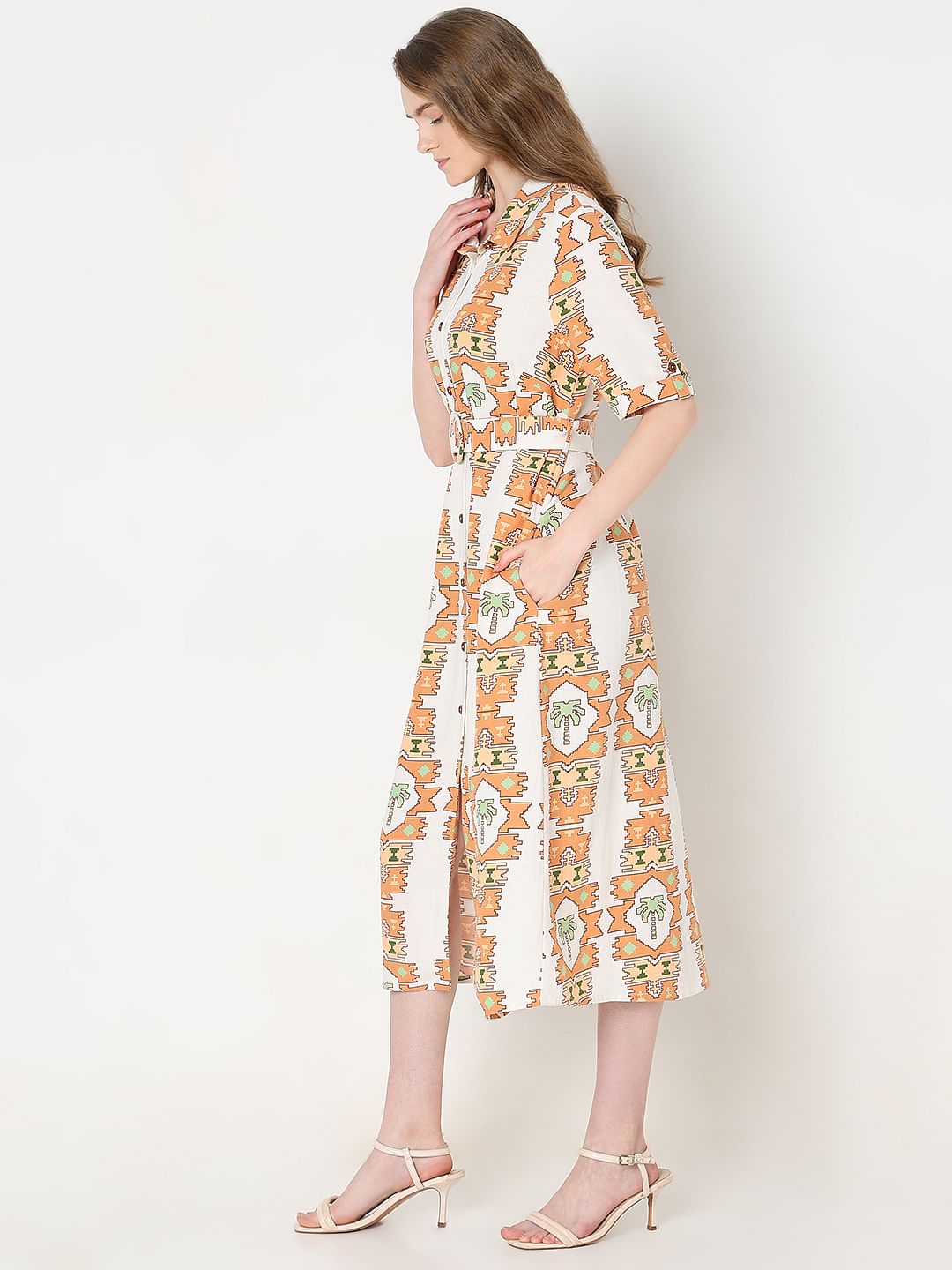 White Printed Shirt Dress