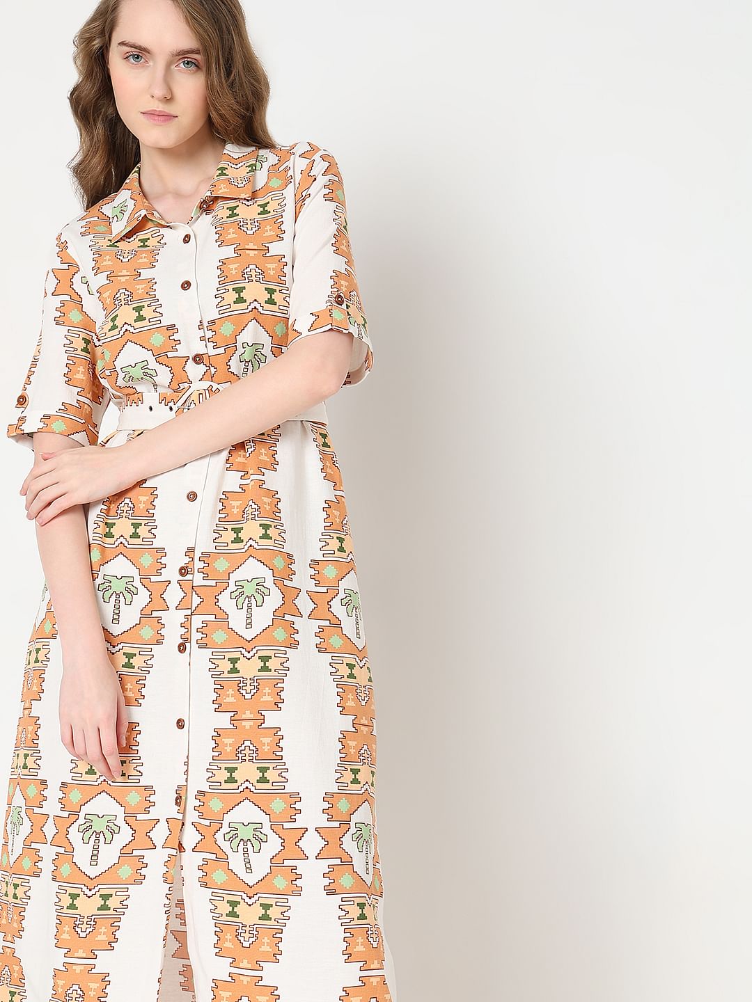 White Printed Shirt Dress