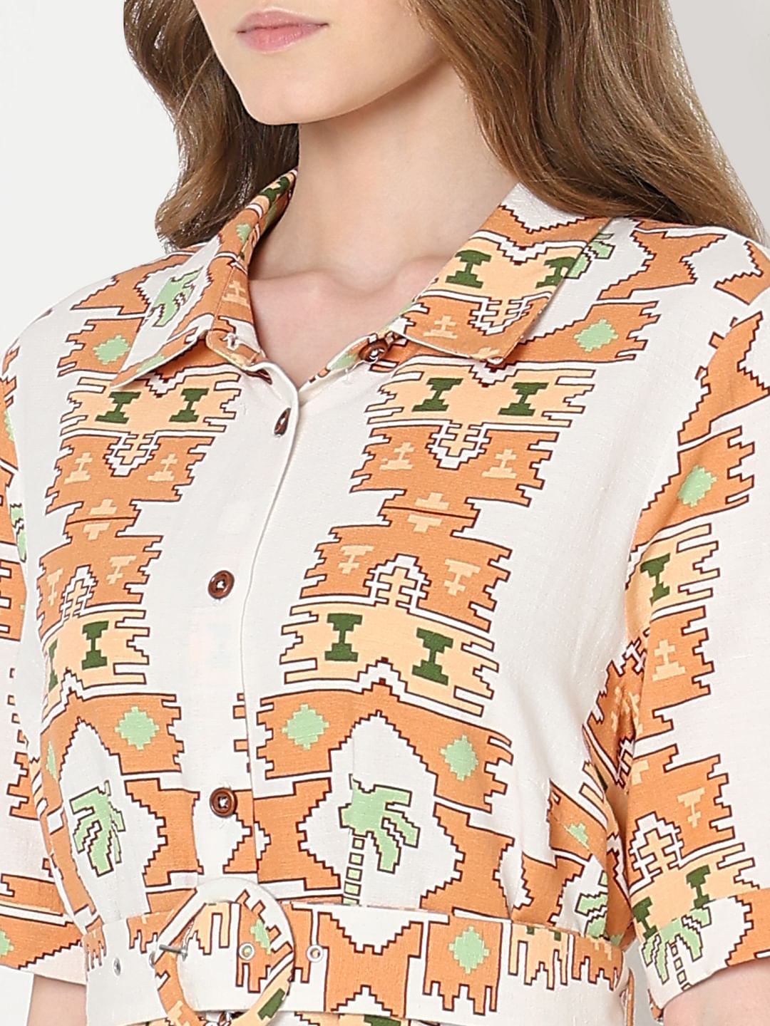 White Printed Shirt Dress