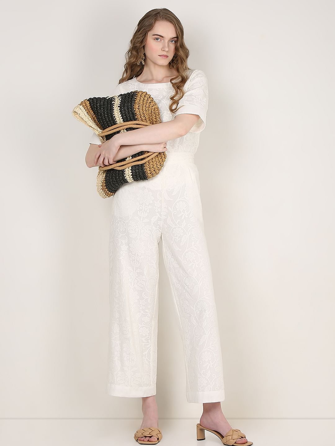 Off-White Textured Co-Ord Set Culottes