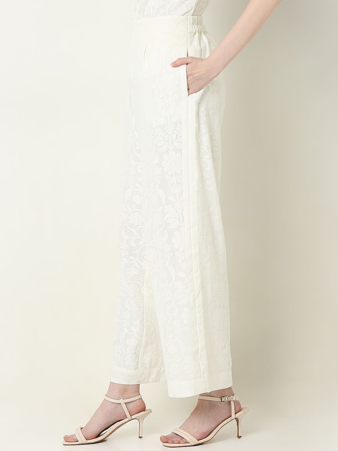 Off-White Textured Co-Ord Set Culottes