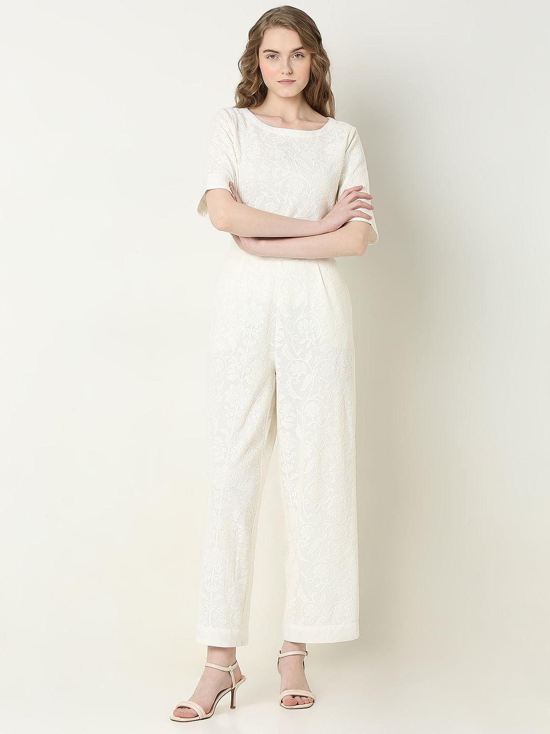 Off-White Textured Co-Ord Set Culottes