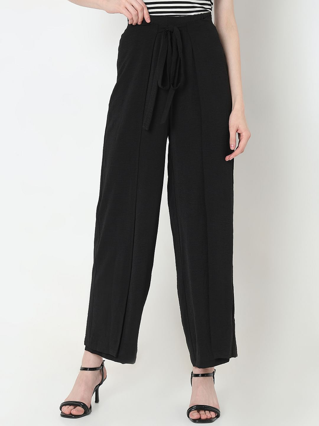 Black High Rise Straight Fit Pants