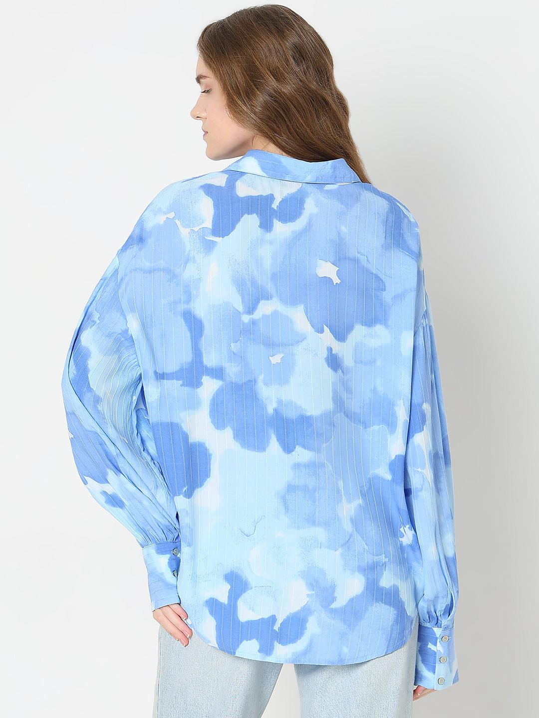 Blue Printed Asymmetric Shirt