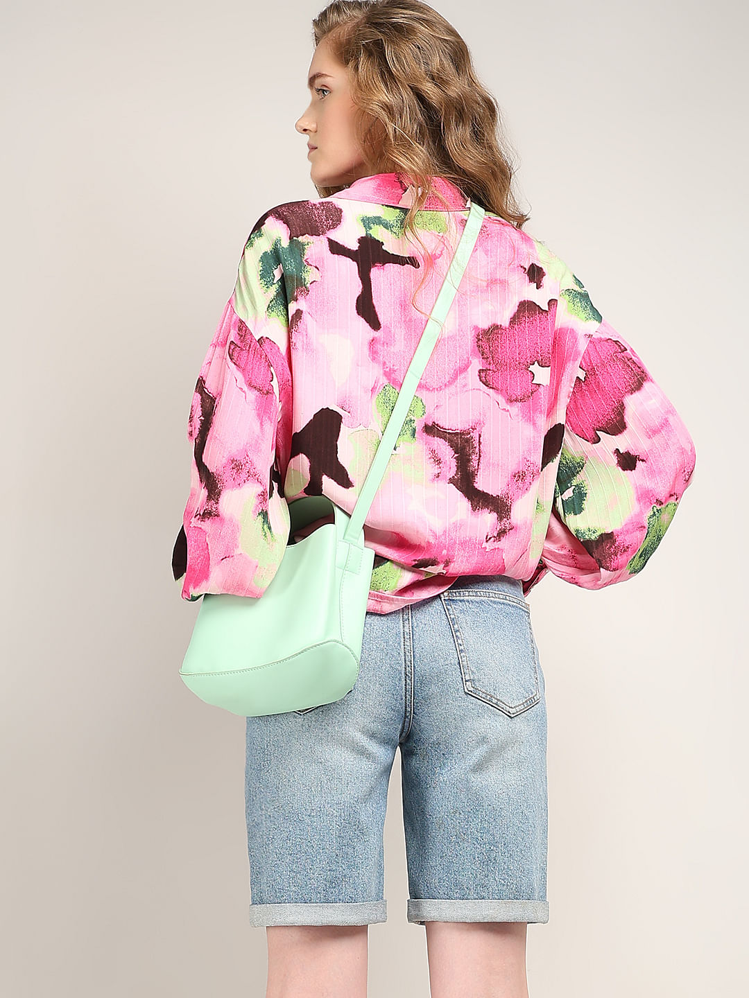 Pink Printed Asymmetric Shirt