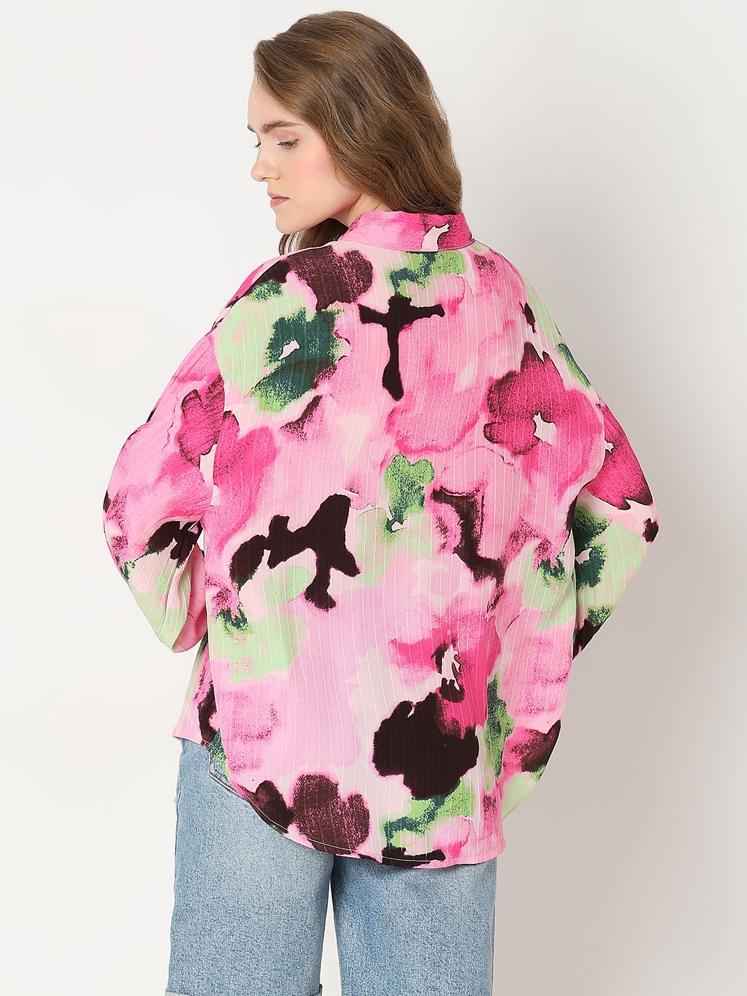 Pink Printed Asymmetric Shirt