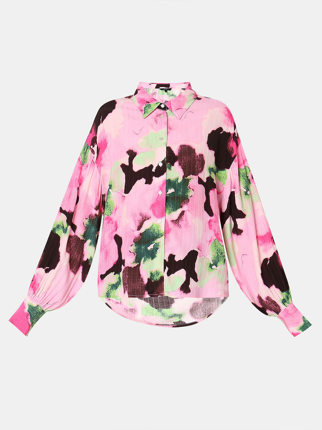 Pink Printed Asymmetric Shirt