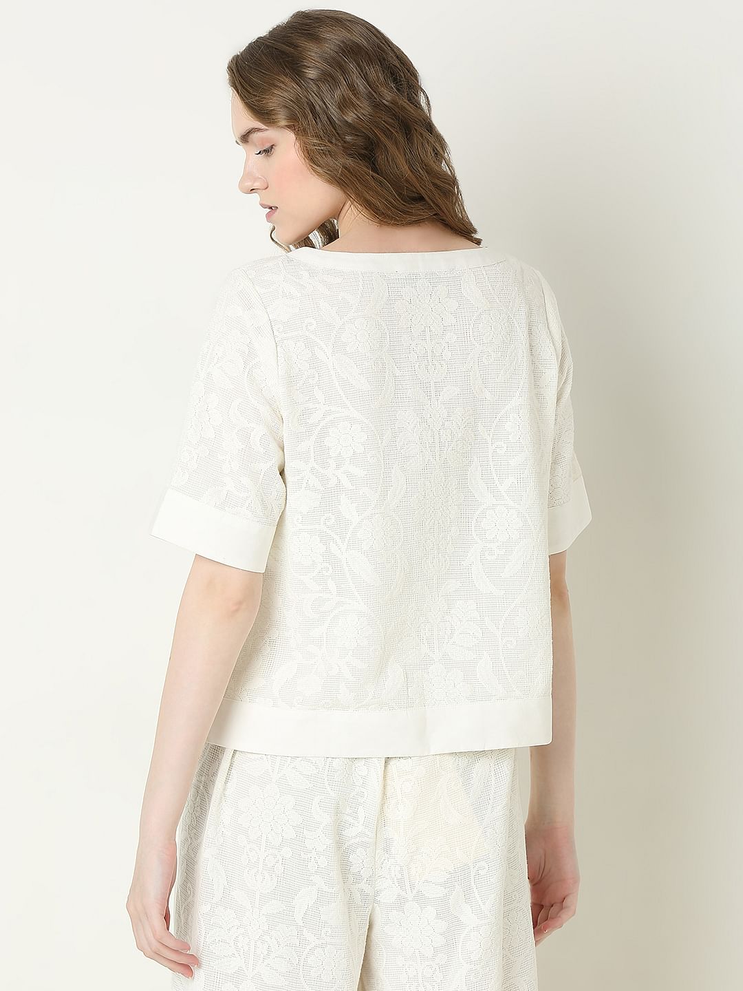 Off-White Textured Co-Ord Set Top