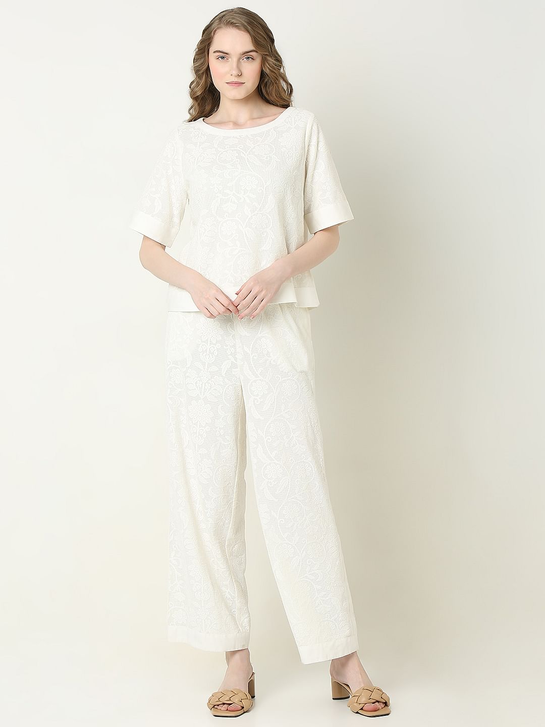 Off-White Textured Co-Ord Set Top