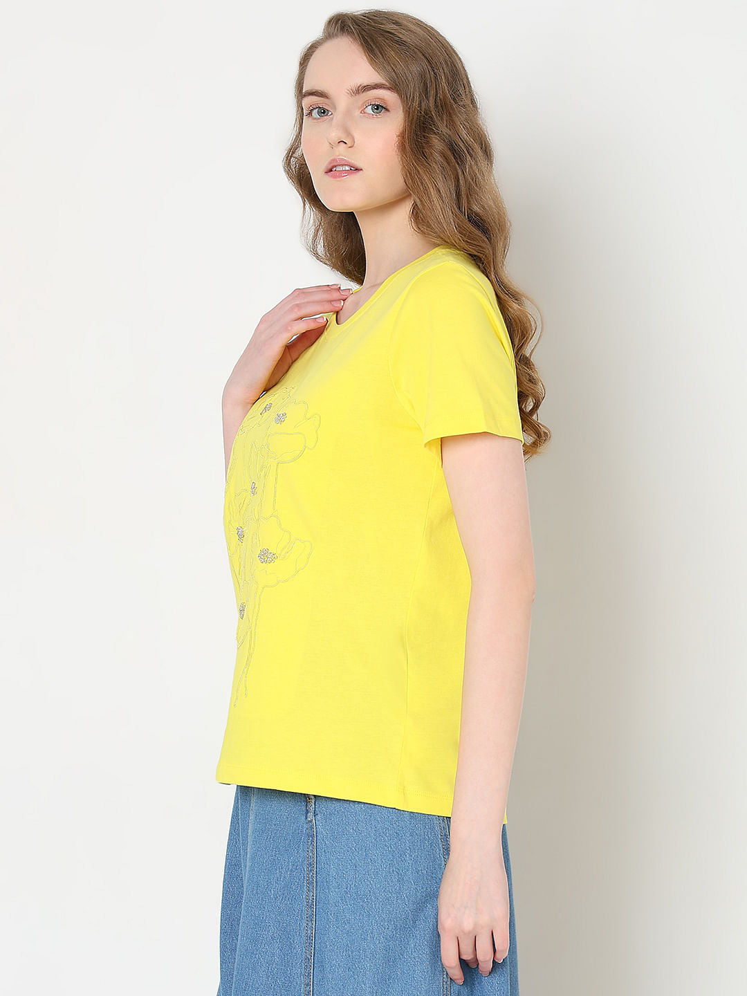 Yellow Cotton Printed T-Shirt