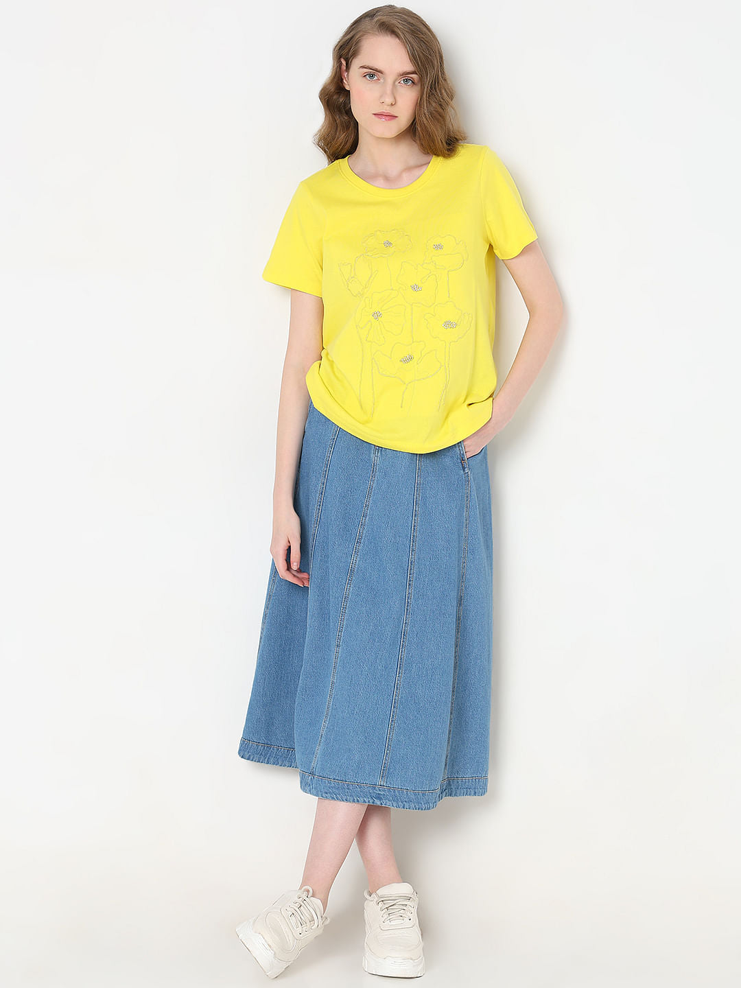 Yellow Cotton Printed T-Shirt