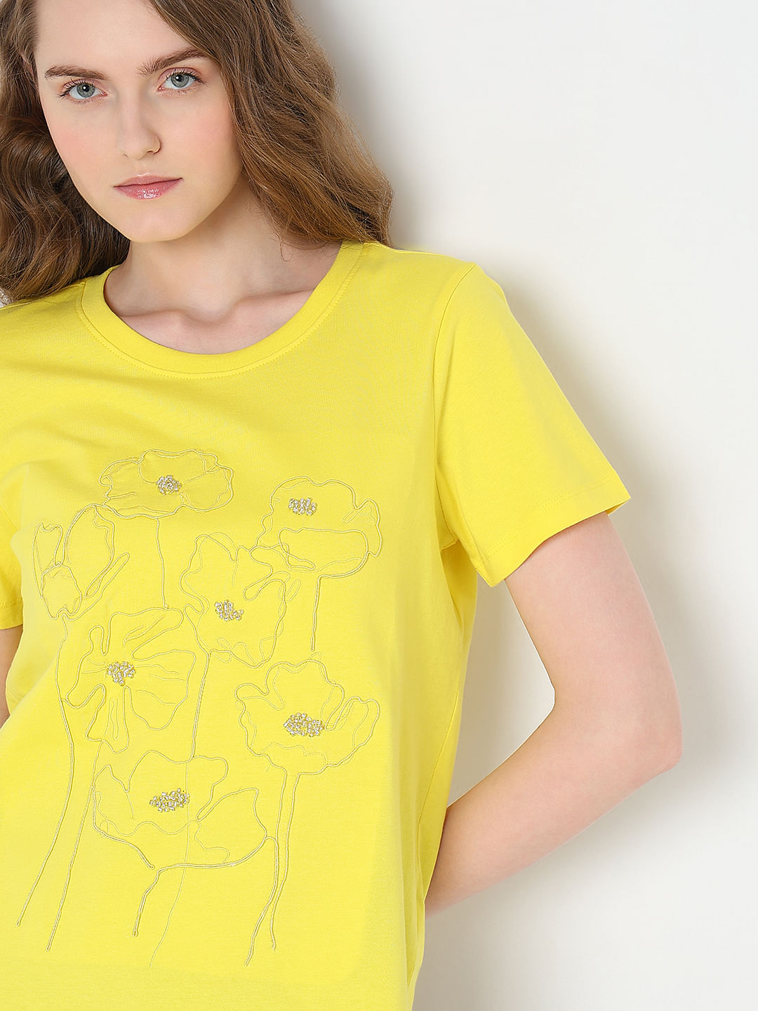 Yellow Cotton Printed T-Shirt