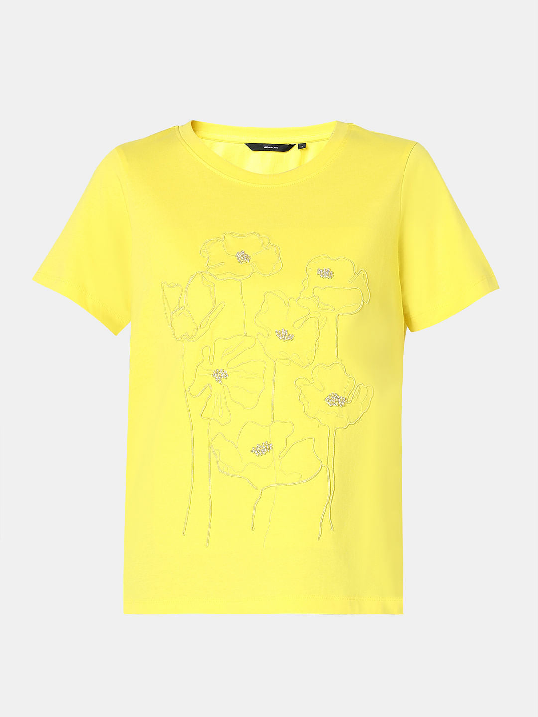 Yellow Cotton Printed T-Shirt