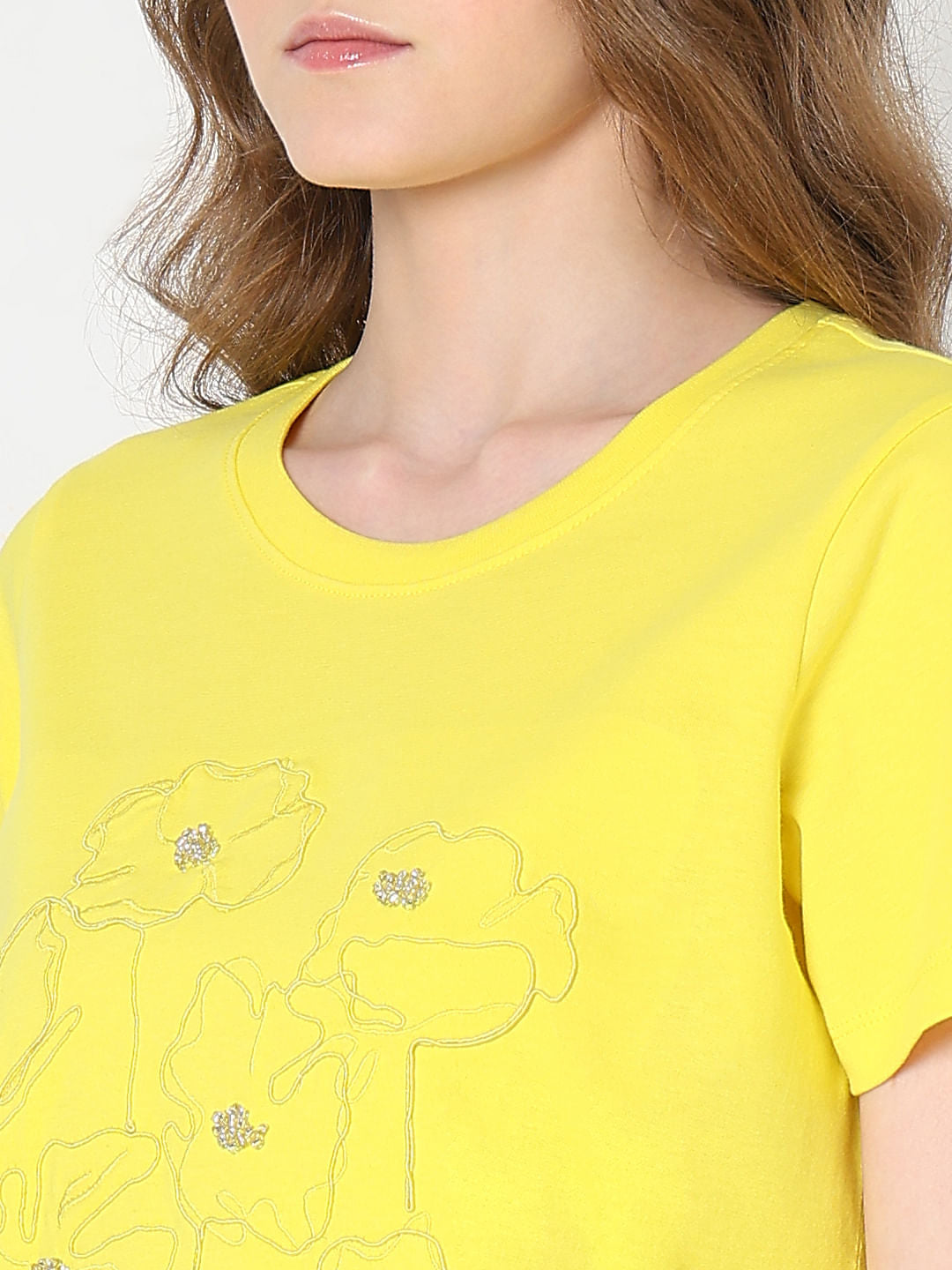 Yellow Cotton Printed T-Shirt