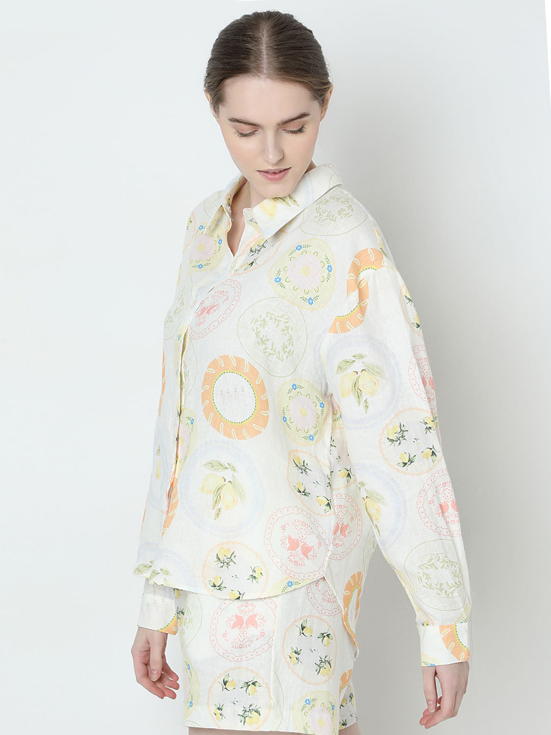 Off-White Printed Linen Co-Ord Set Shirt