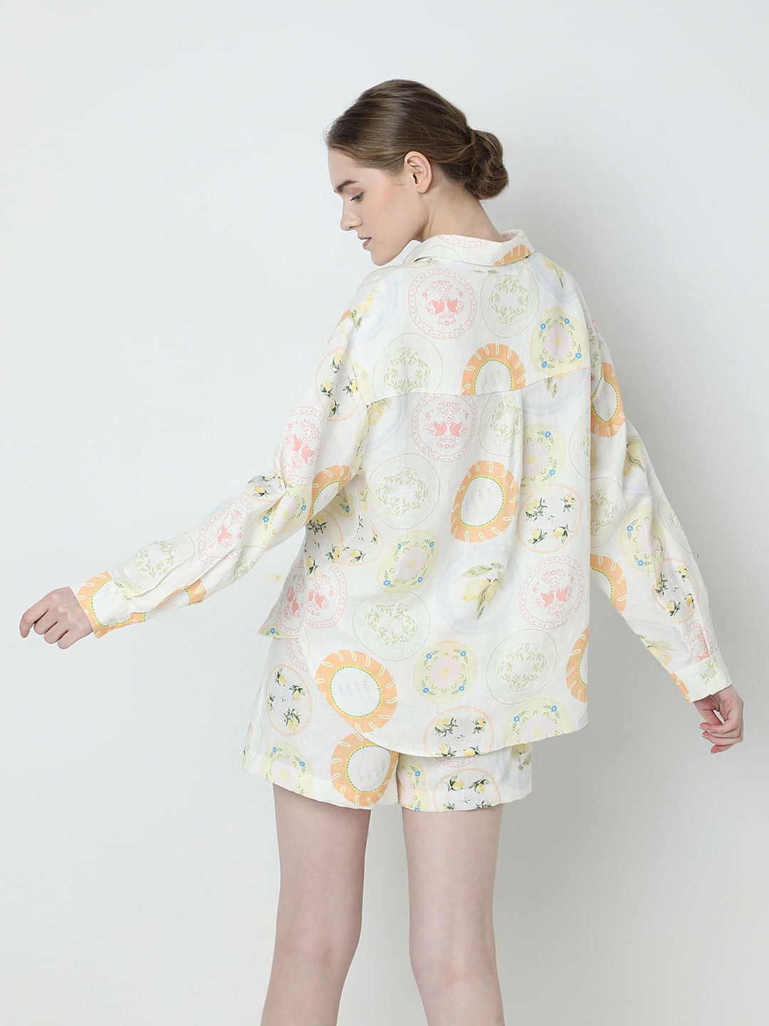 Off-White Printed Linen Co-Ord Set Shirt