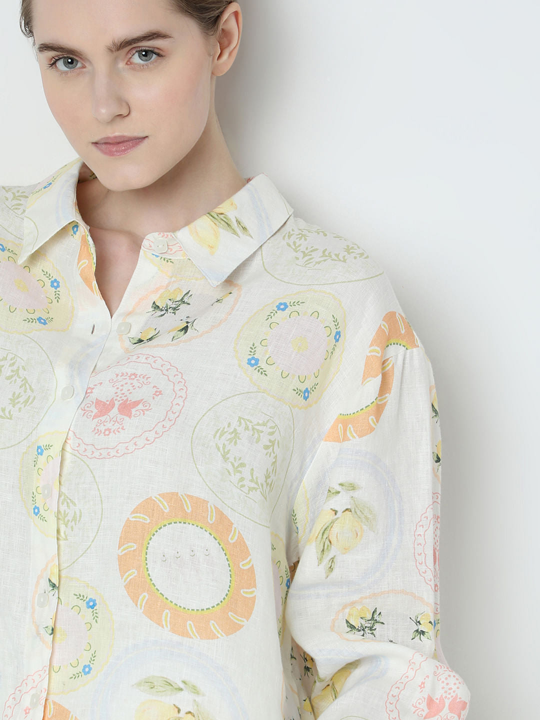 Off-White Printed Linen Co-Ord Set Shirt