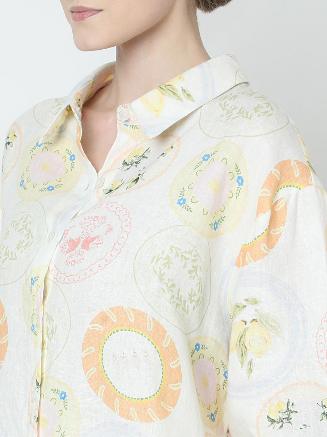 Off-White Printed Linen Co-Ord Set Shirt