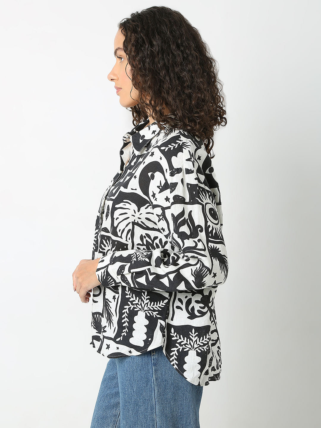 Black Printed Linen Shirt
