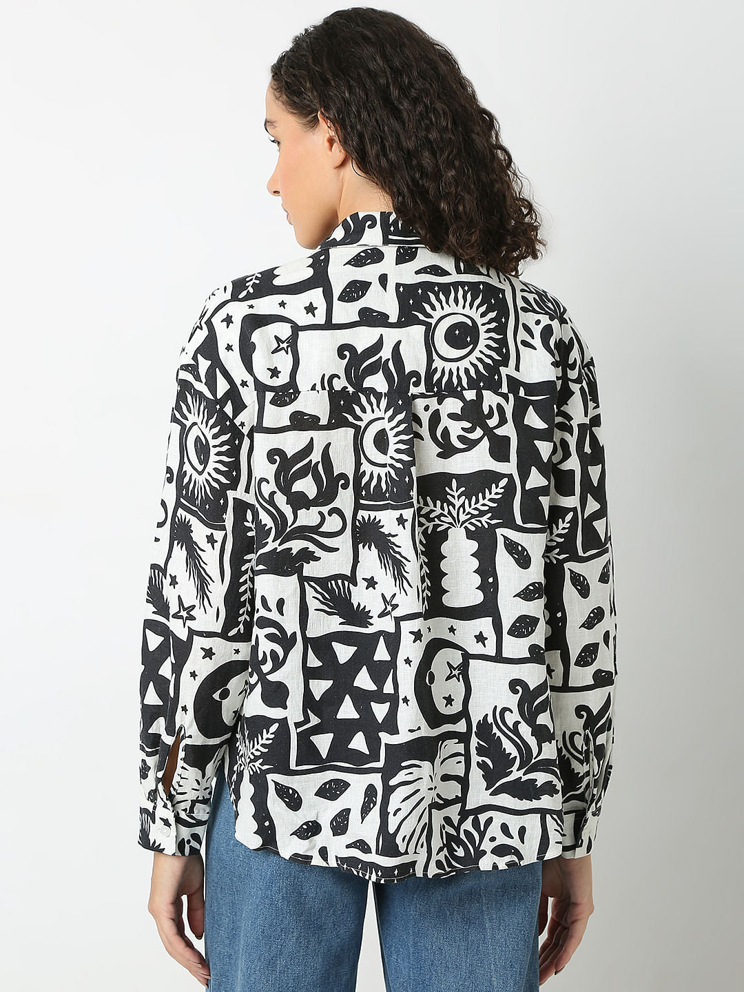 Black Printed Linen Shirt