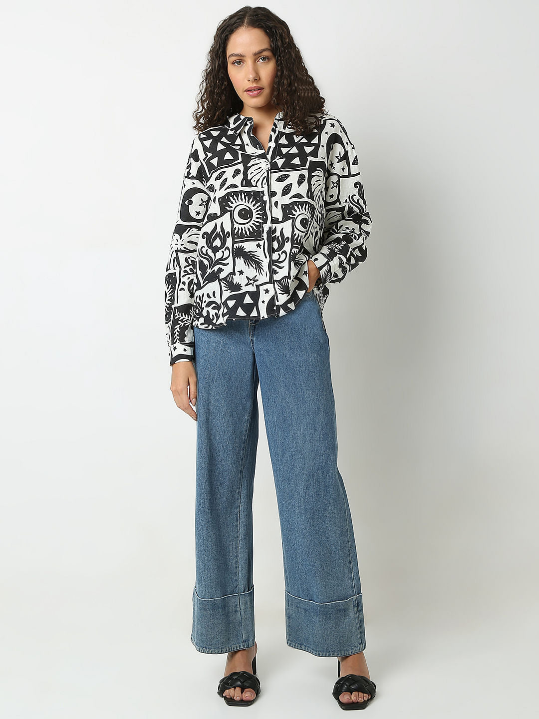 Black Printed Linen Shirt