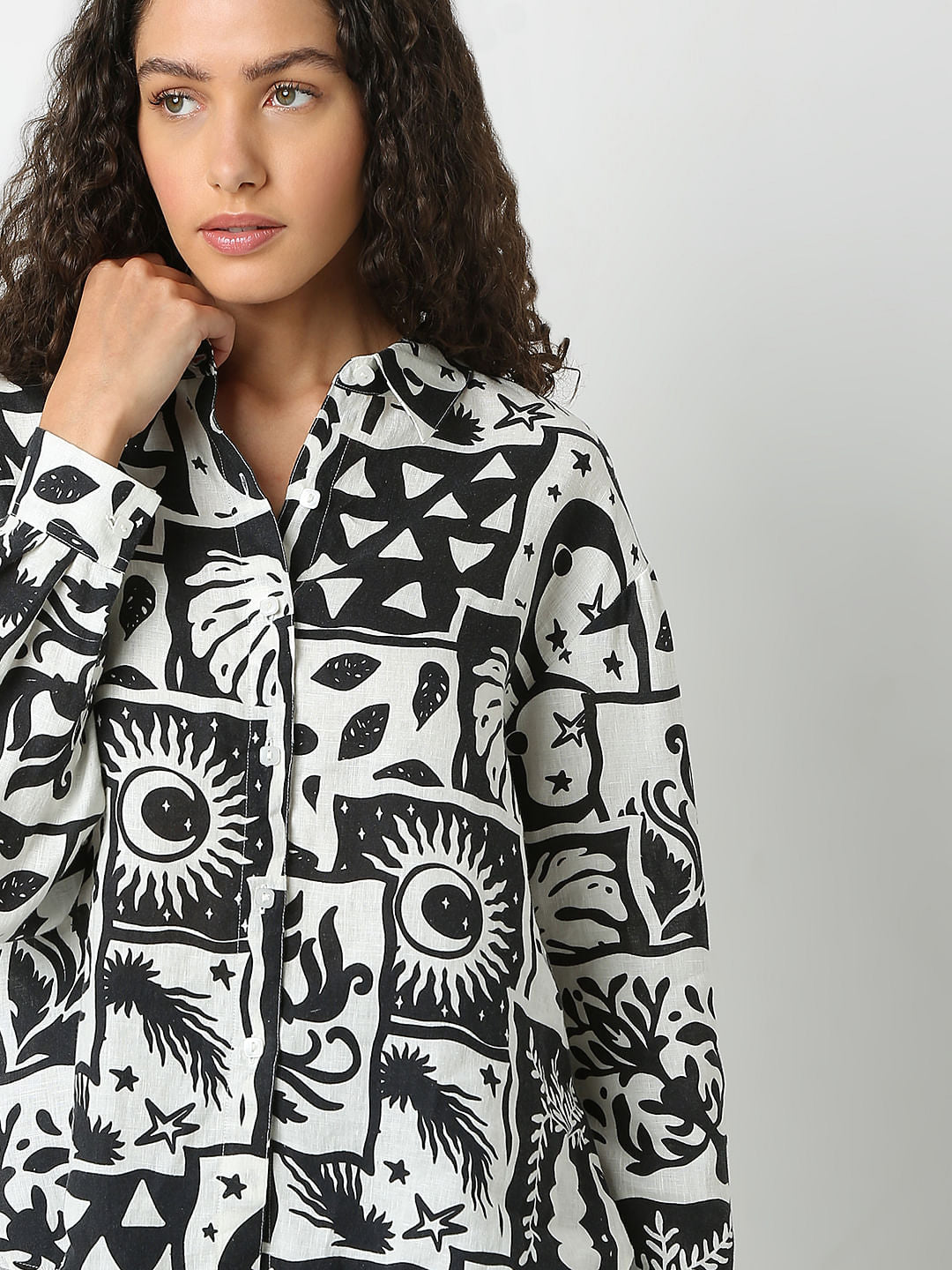 Black Printed Linen Shirt