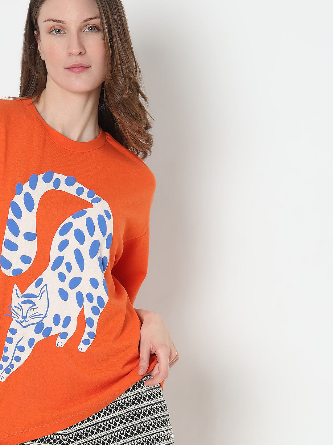 Orange Graphic Print Cotton T-Shirt