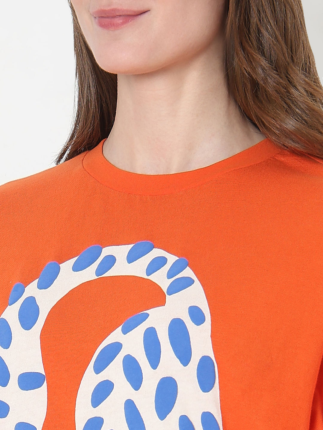Orange Graphic Print Cotton T-Shirt