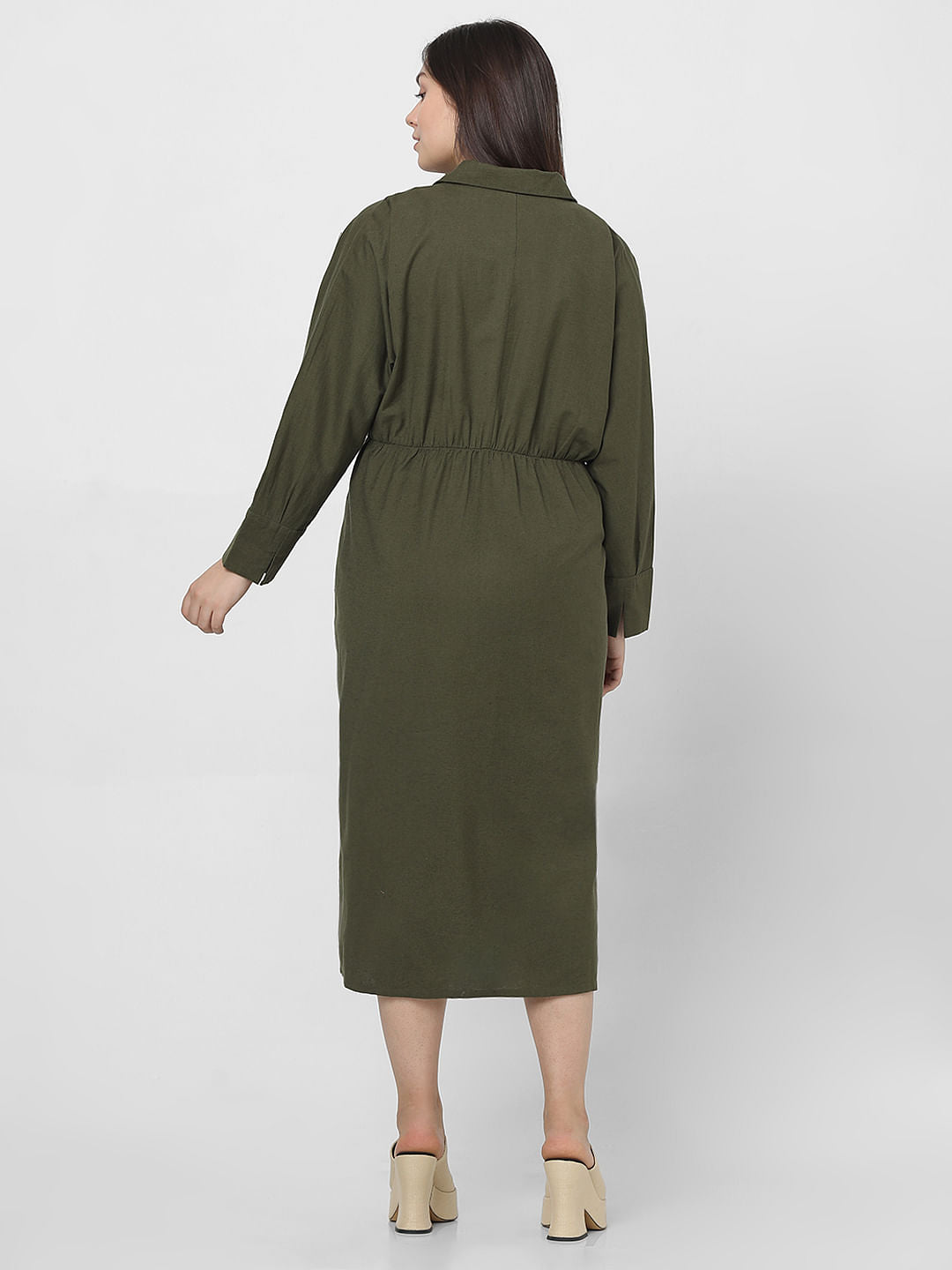 Curve Olive Green Midi Shirt Dress